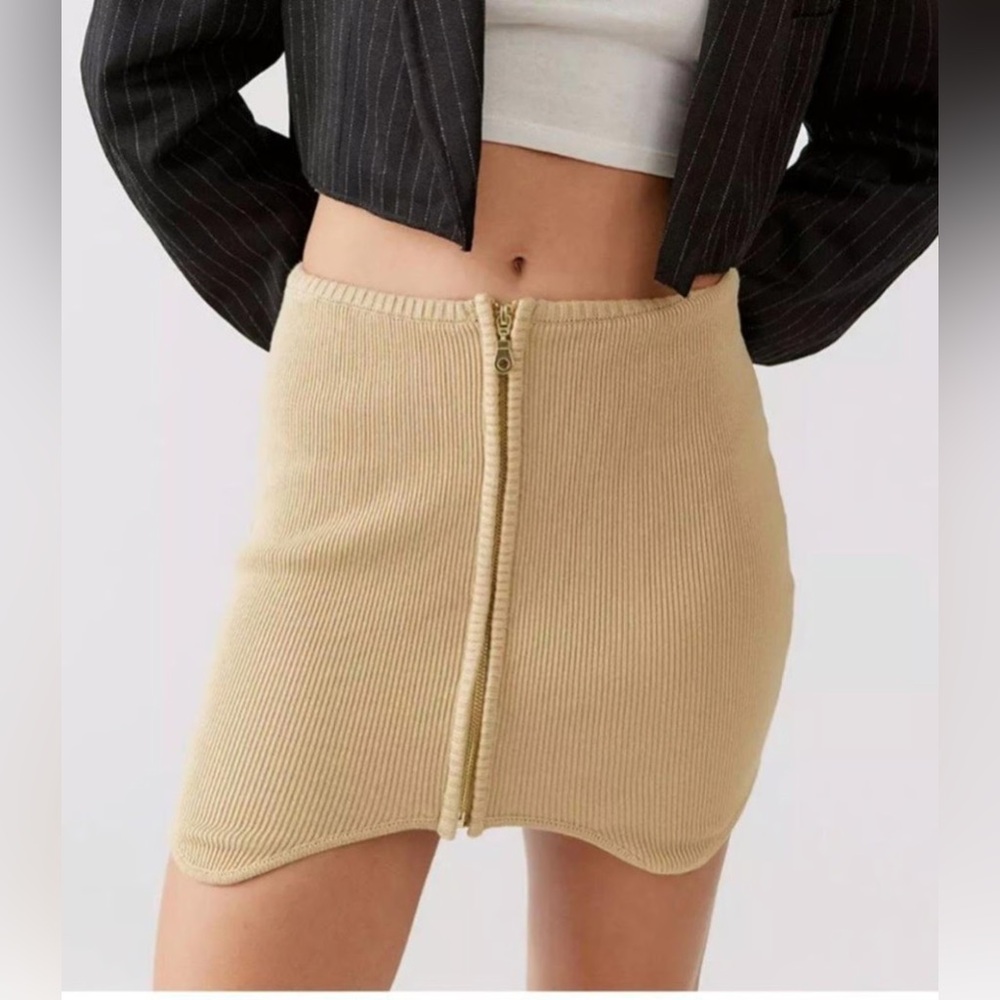 Urban Outfitters UO Iman Ribbed Zip-Front Mini Skirt